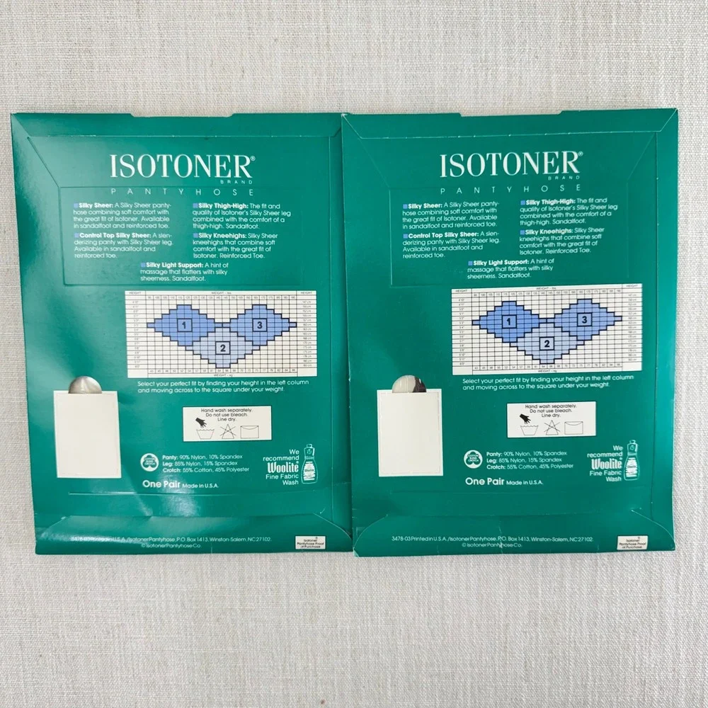 Vintage Isotoner Pantyhose Lot of 2 Size 3 Silky Sheer Control Top Sandalfoot